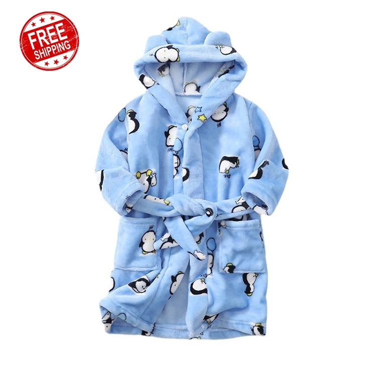 

2021 Autumn And Winter New Children's Bathrobe Hooded Pajama Fleece Gowns Children's Pajamas With Warmth At Home
