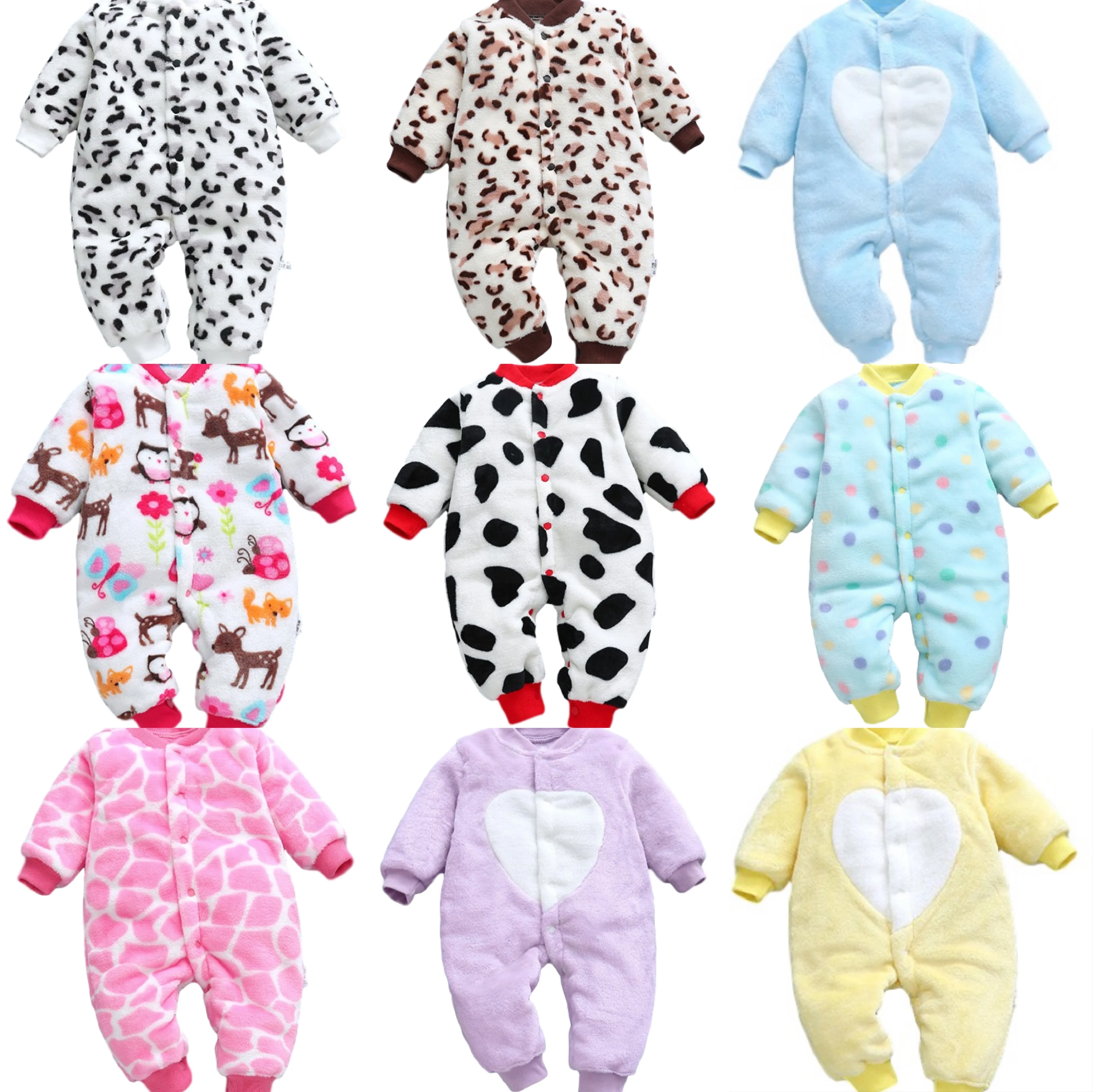 

2020 Hot Selling Kids Girl Boy Thick Romper Warm Winter Newborn Infant Leopard Fleece Soft Pajamas Clothes Baby Romper Jumpsuit