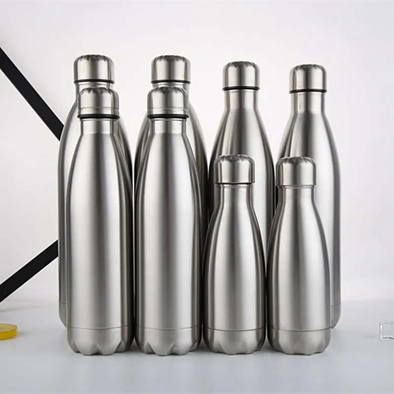 

MOQ 2PCS Wholesale 350ml/500ml/750ml/1L Brands double wall stainless steel custom logo thermo cola shaped drinking water bottle