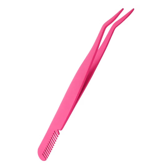 

new arrival stainless steel custom logo pink eyelash tweezers privatel label lash applicator with eyebrow comb