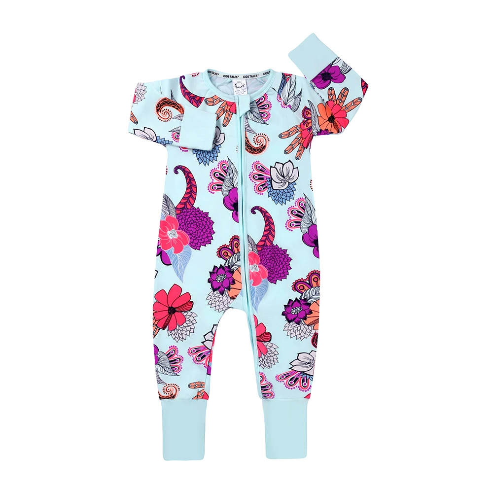 

Kids Tales hot sale European and American style baby boy girl long sleeve romper footless pajamas zipper bodysuits, As picture