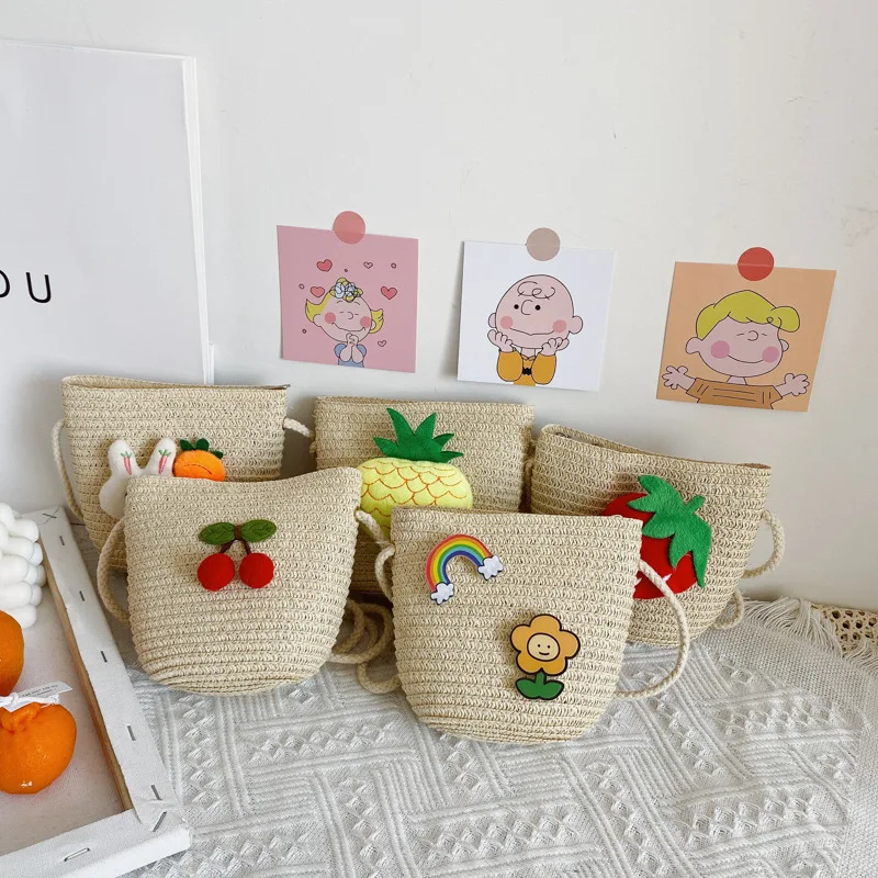 

2021 summer ins style hand woven kids mini purse fruit shape crossbody bag weave flap bags girls purses kids, Customized