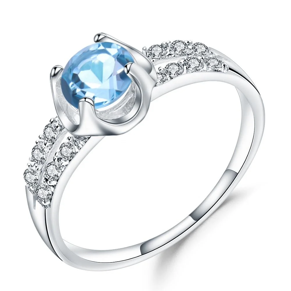 

Abiding Natural Swiss Blue Topaz Gemstone Engagement Ring 925 Sterling Silver Jewelry Wedding Men Ring