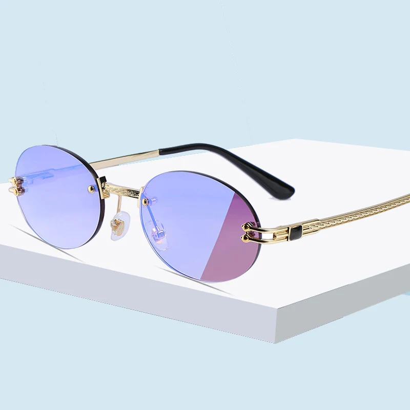 

HBK Men Hexagon Coating Lens Mirrored Quality Temple Designer Wholesale 2021 Rimless Sunglasses