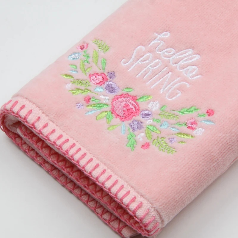 Customized Design Cotton Velour Towel With Special Stitching On One Hem