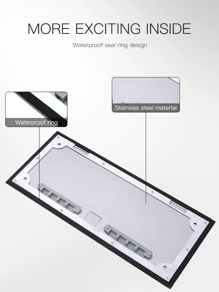 Three commercially customizable stainless steel open floor socket boxes