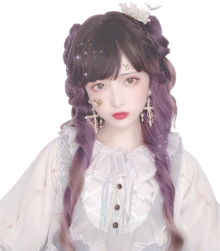 

Long Curly Rose Purple Gradient Star Hair 26 INCH Harajuku Princess Sweet High Temperature Silk Cosplay Party Crazy COS Wig, Pic showed