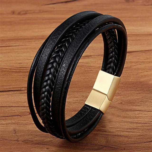 

Trendy Leather Magnetic Bracelet Men Stainless Steel Braided Rope Bracelet Jewelry, Picture shows