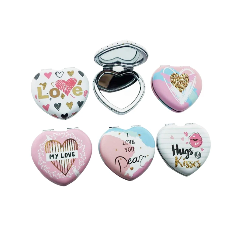 

South Korea's cute mini heart shape portable clamshell macaron makeup mirror