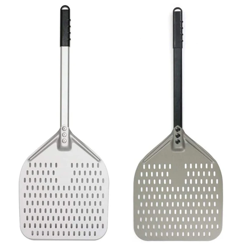 

12 inch Non Stick, Kitchen Household Aluminum Metal Perforated Pizza Oven Peel Shovel With Long Handle/