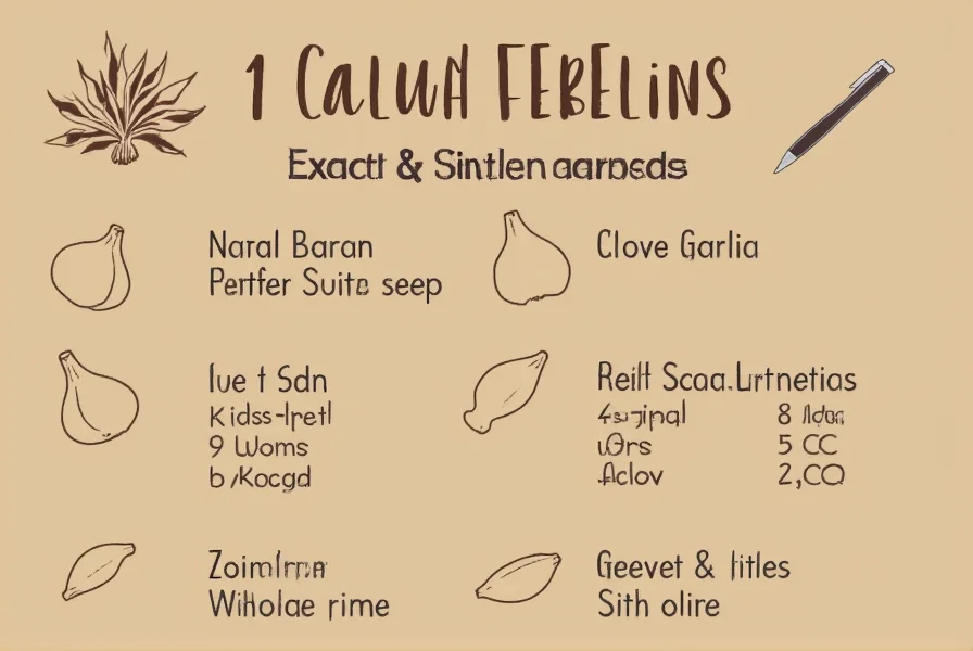 Close-up of fresh garlic cloves with measurement equivalents