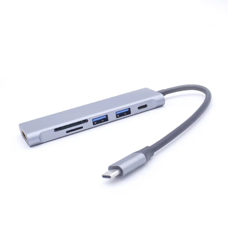 

USB C Hub Power Expand USB C Adapter Docking Station 6-in-1 Type-C Hub Adapter for MacBook+Laptop, Gray
