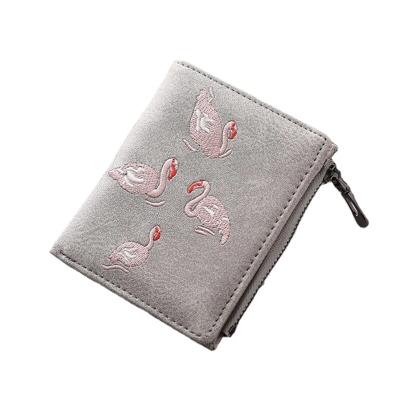 

Fashion women short folding hasp wallet red crowned crane embroidery card wallet, Black and brown