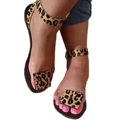 

2020 Women Summer Flat Sandals Sexy Leopard Print Handmade Open Toe Sandals Flip-Flops Plus Size, As shown in figure