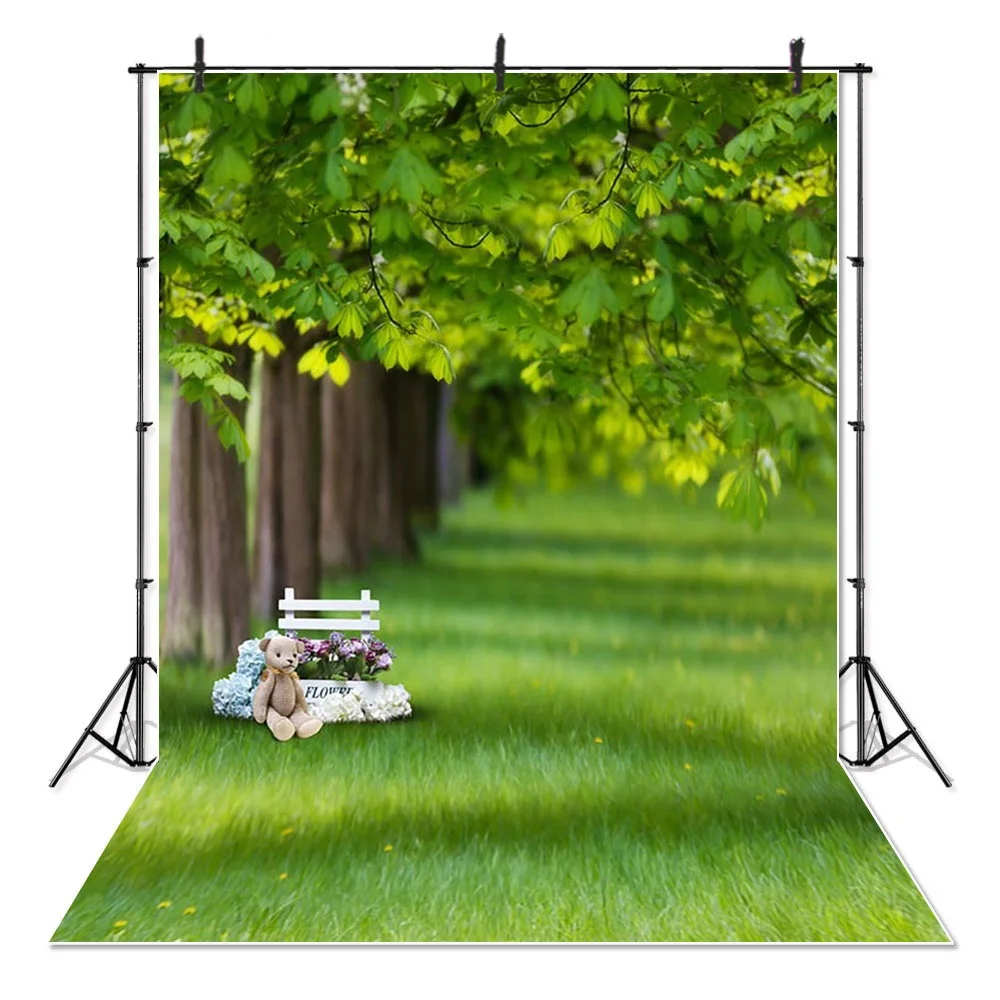 

Spring Scenery Forest Trees Photography Backdrop Toy Bear Newborn Baby Photo Booth Studio Background, Customized