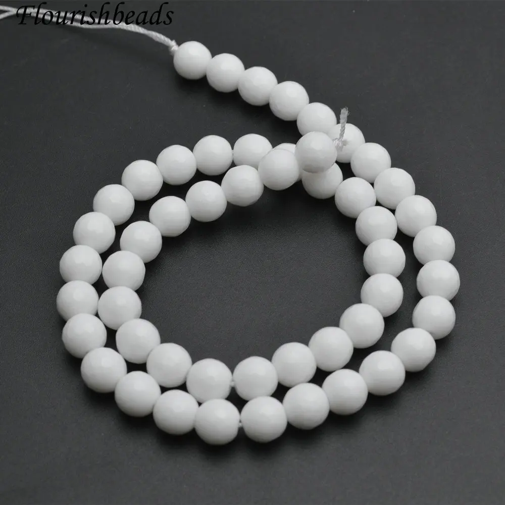 Faceted Natural White Jade Porcelain Stone Round Loose Beads