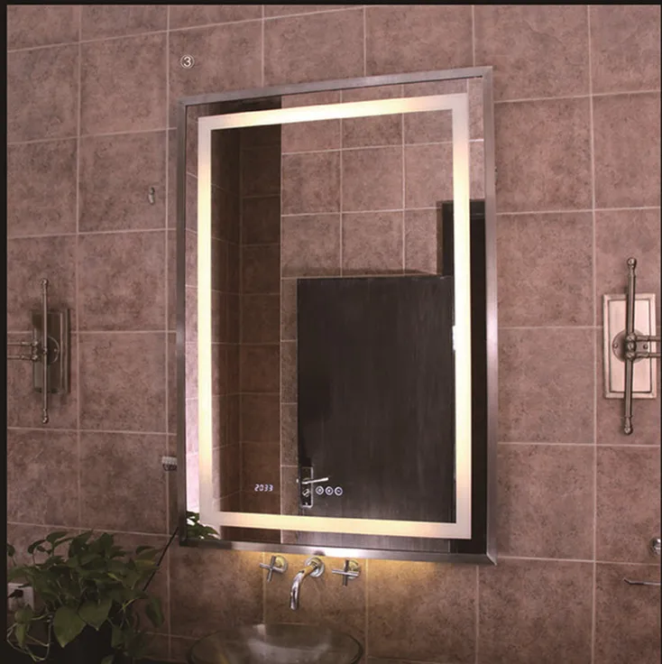 
Bathroom Decoration Wood Framed LED Lighted Mirror with Touch Sensor 