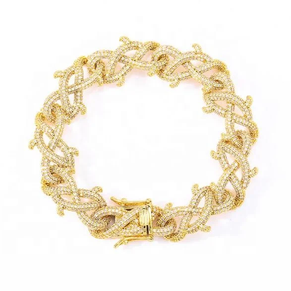 

Hip-hop Thorn Bracelets Men Women Bracelet Zirconia Cuban Link Chain New Design CZ Jewelry Bracelet 2020, Gold/silver/two color