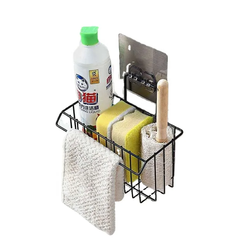 

Convenient Kitchen Sink Storage Hanging Cleaning Cloth Sponge Drain Basket, White,black