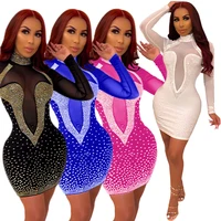 

XA3281 women sexy mesh transparent rhinestone bandage bandage dress