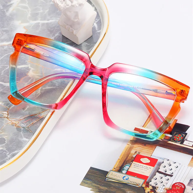 

Jiuling eyewear wholesale rainbow tr90 frame glasses trade custom myopia lens oversized square anti blue light eyeglasses frames