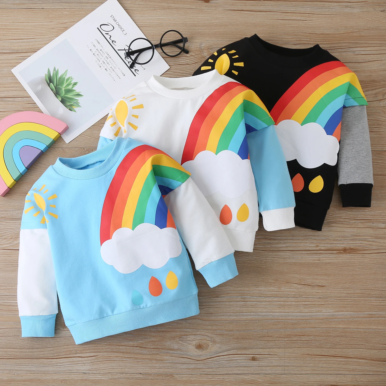 BAOBAOLAI Baby Girl Kid Long Sleeve Sun Rainbow Top Shirt Sweatshirt with Tassel
