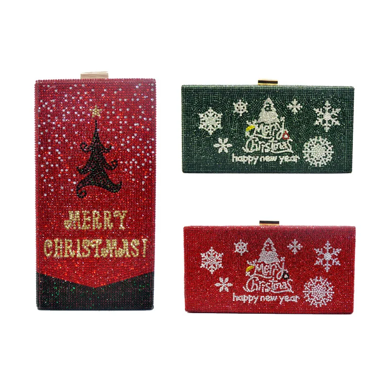 

New Arrival Christmas Tree Women Purse Luxury Diamond Evening Bags, Green/red