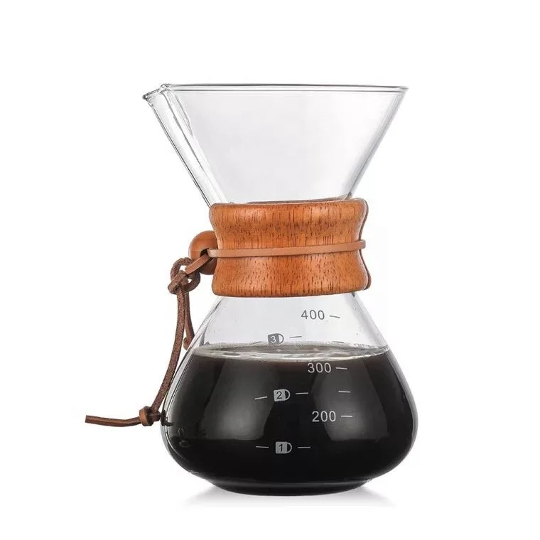 

Factory supply Fancy Hot Sale Borosilicate Hand Blown Glass Coffee Maker With Wooden Collar Drip Pour Over Coffee Pots, Transparent