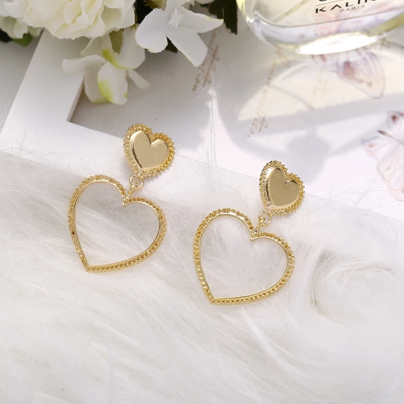 

5610 Hot New 2021 Women Heart Shaped Gold Plated Earrings Golden Plated Heart Huggies Earrings, Multi colors