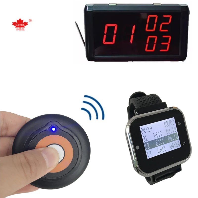 

Wireless Calling System paging system long distance transmitter wireless call button waiter guest call for restaurant, White, black, brown / 4 key in black color