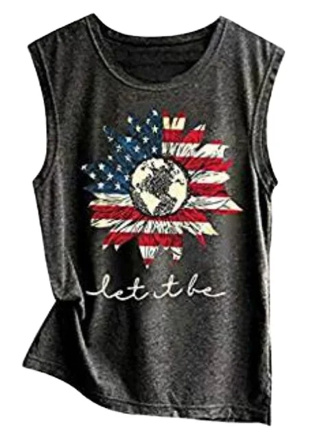 

New American flag sunflower print sleeveless women's T-shirt