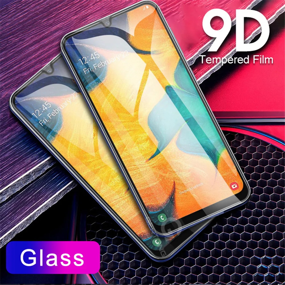 

9D Tempered Glass Full Cover For Samsung A20 A30 A40 A50 A60 A70 A80 Protective Tempered Glass Full Glue Anti Fingerprint Glass, Black