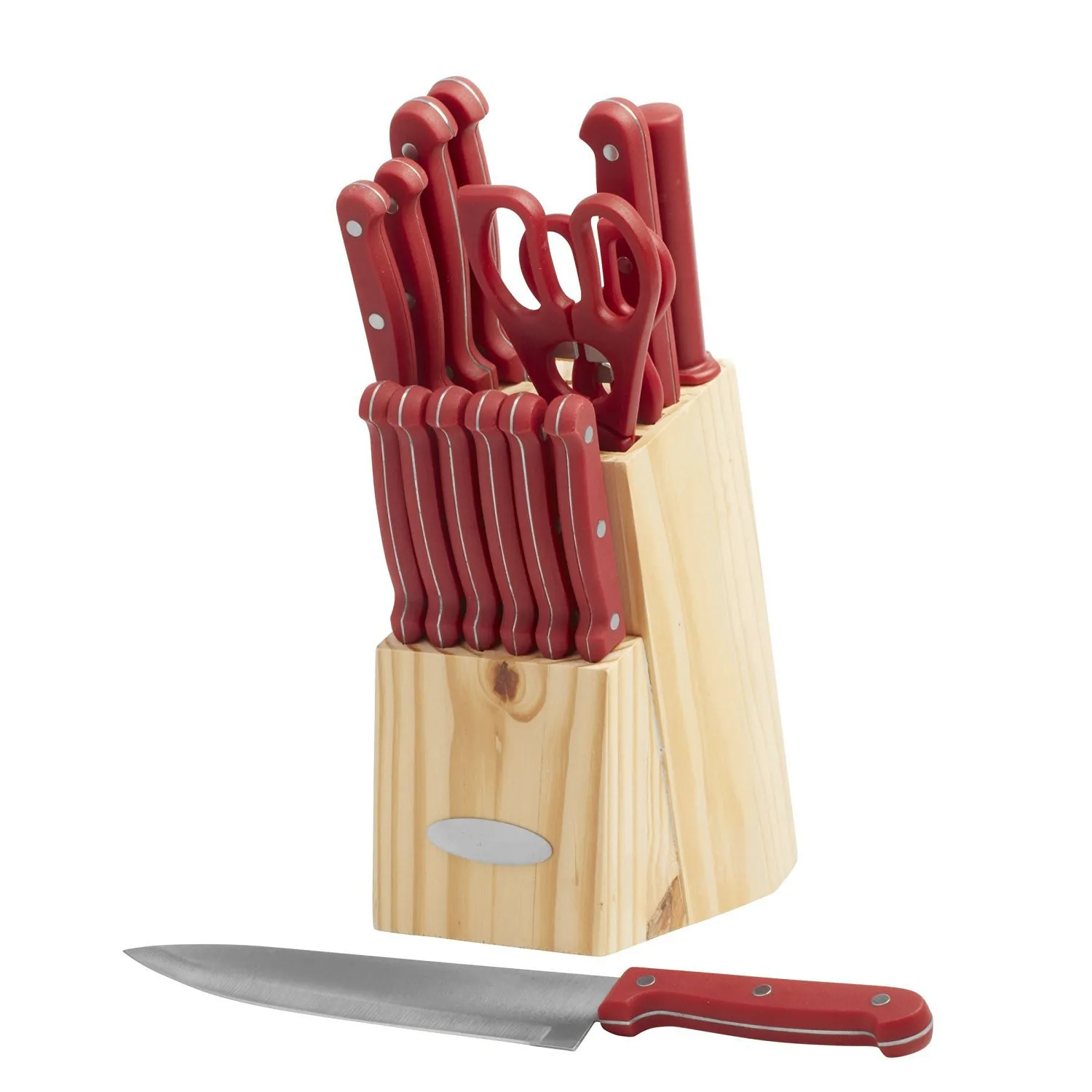 

14 piece stainless steel serrated knife set-cutlery set with black block kitchen knife natural block