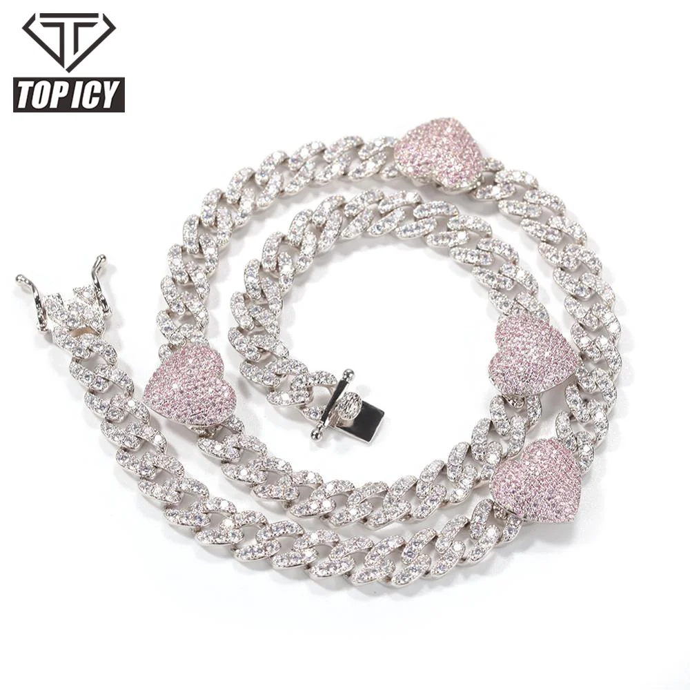 

Iced Out 8mm Heart Chain Necklace Bracelet Heart Layer Cuban Link Necklace CZ Cuban Chain Women Heart Jewelry