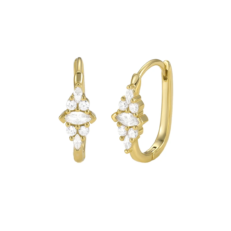 

Korean 18K Gold Plating Statement Earings Zircon Sterling Silver Hoop Earrings