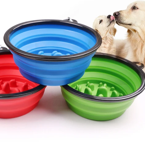 

FREE SHIPPING Pet Outdoor portable folding bowl anti-choking dog bowl Slow Eating