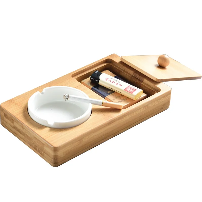 

Home decoration ceramic ashtray creative ashtray tray box business gifts, Natural bamboo color