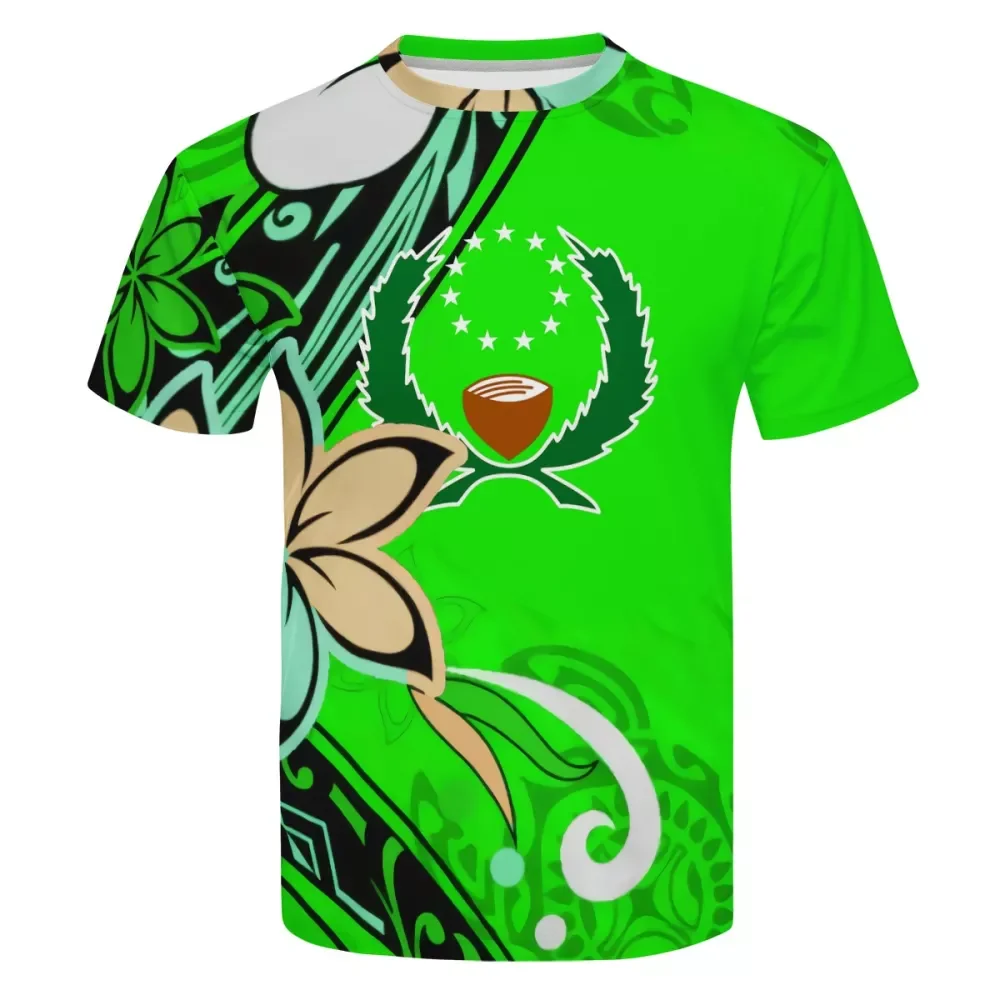 

Factory supply discount price top high Quality Polyester baby green printing Polynesian tribal design POHNPEI men sport T shirt, Customized colors
