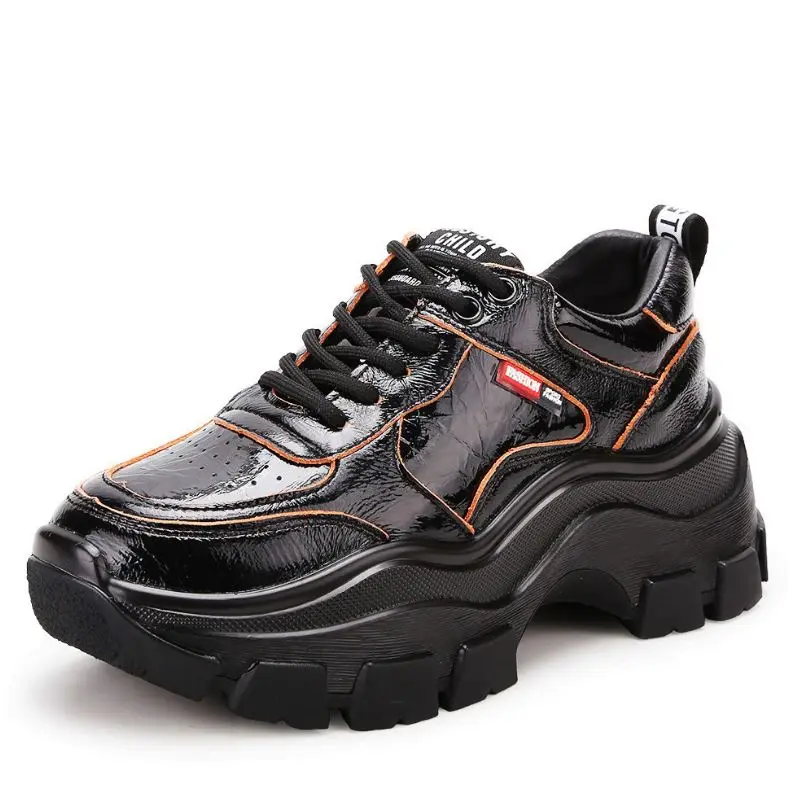 

2021 Real Leather Women Sneakers Fashion Platform Thick Bottom Shoes Woman Cross Strap Lady Casual Daily Footwear