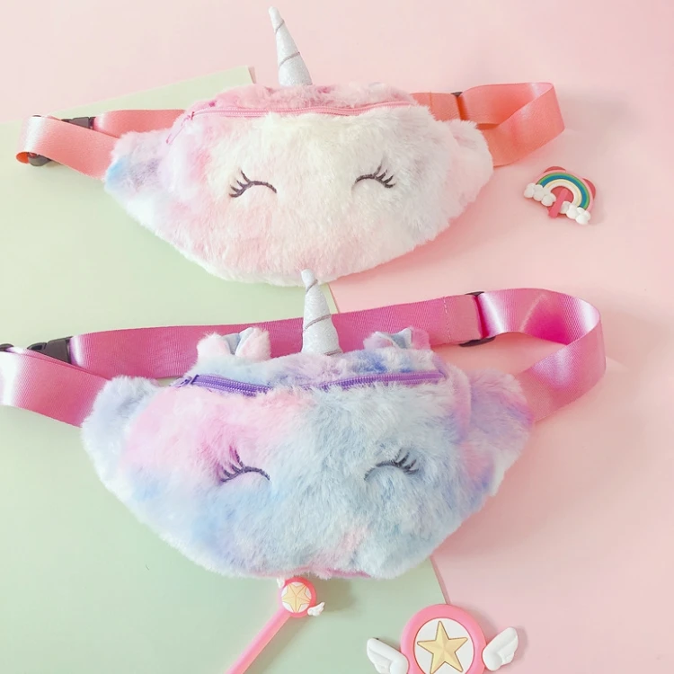 

Cute Unicorn Female Waist Bag Kids Fanny Pack Cartoon Plush Women Belt Bag Fashion Travel Phone Pouch Chest Bag, Pink