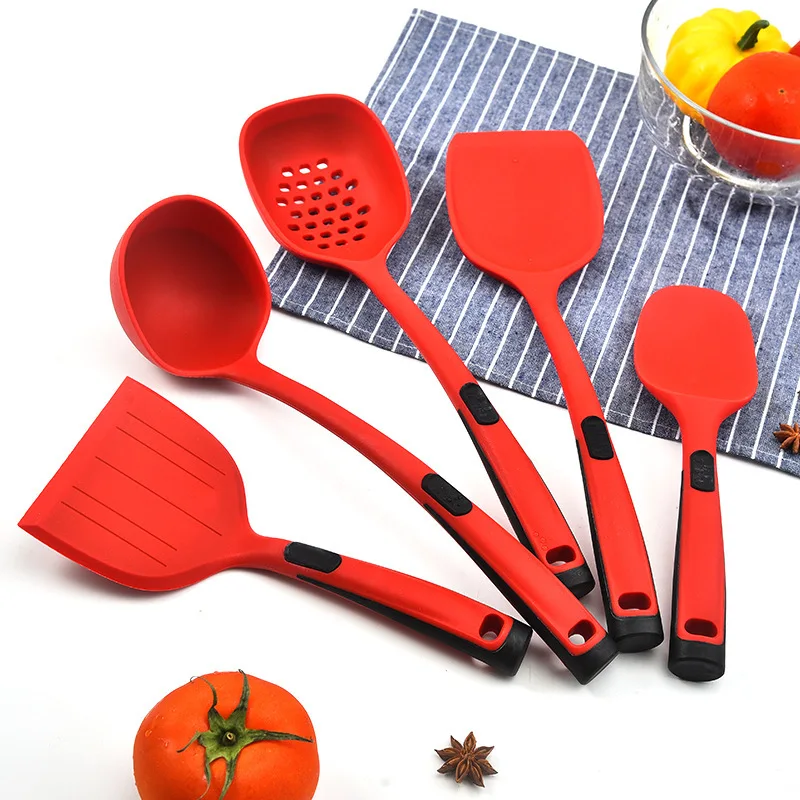 

Non-Stick 5Pcs Silicone Utensil Set Kitchen Tools Cooking Spoon Spatula, Red