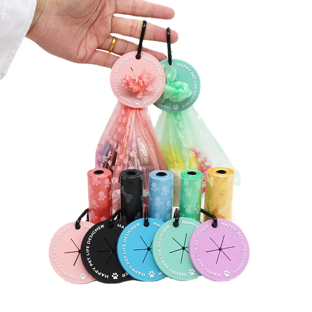 

Customize Printing Logo Round Shape Hands Free Silicone Fixed Pet Dog Poop Bag Holder Dispenser, Any color is avalible