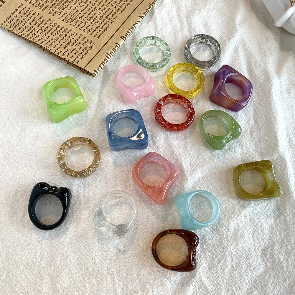 

Wooying charms cute colored resin transparent round rings jewelry fashionable square acrylic rings women, Colorful