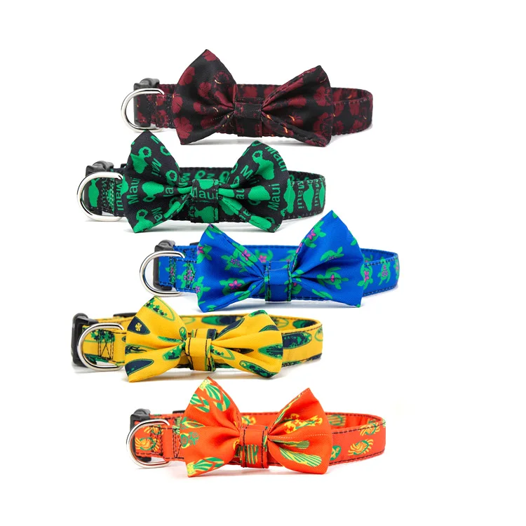 

Wholesale Customized All Size Dog Pattern Bow Tie printed plastic buckle Durable Fabric Webbing cotton Dog Collar