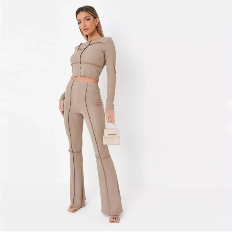 

fall 2023 women clothing designer two piece set fall women 2 piece long sleeve shirt and pant set