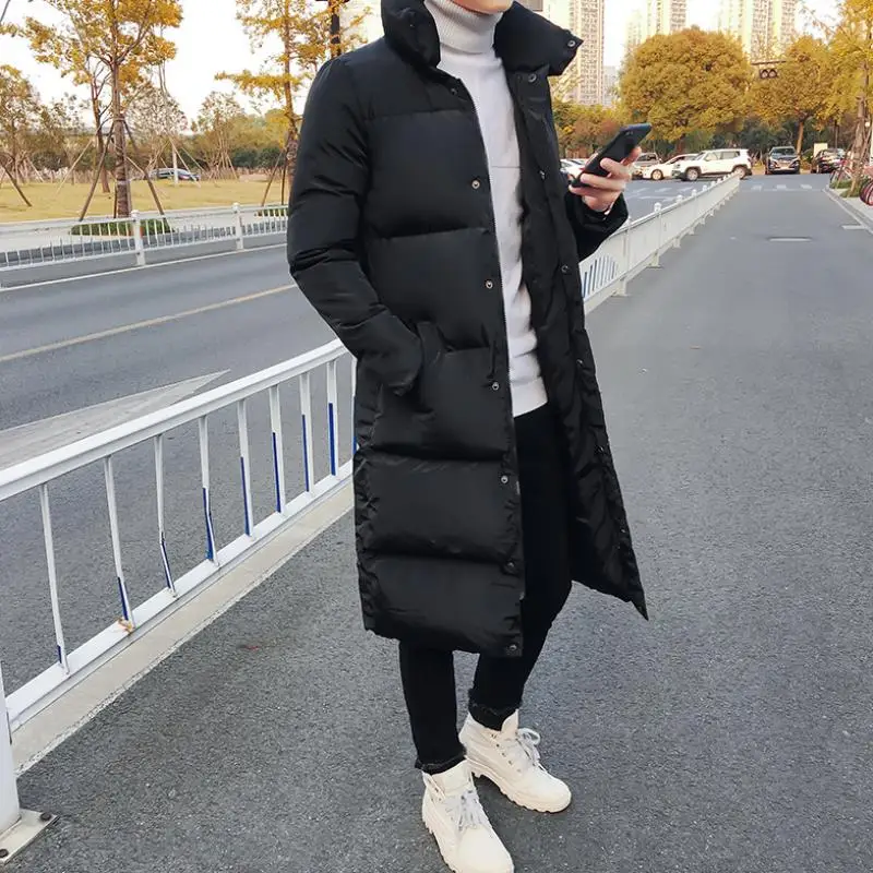 

2021 Lengthen Coat Mens Loose Trend Long Down Jacket Men's Thick Stand Collar Goose Down Coat Long Down Jacket Winter Jacket