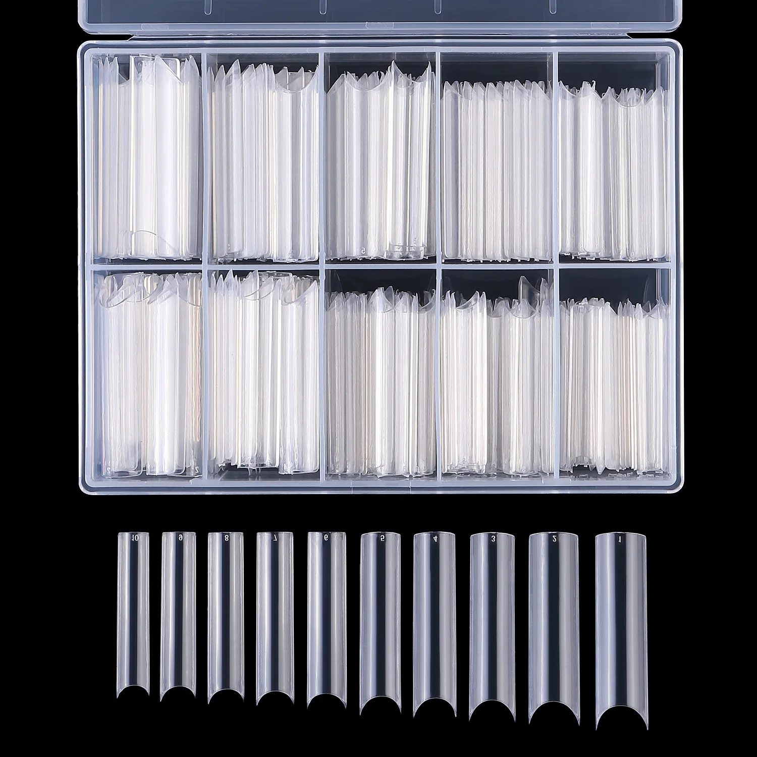 

200Pcs Half Cover C Curve Straight Square XXXL XXL False Nail Tips Set With Box, As the picture