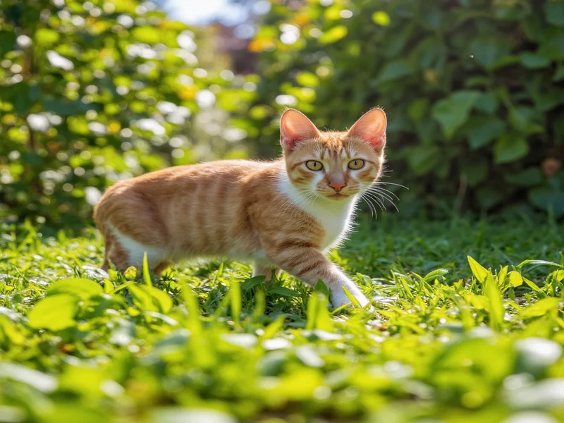 Cat safely exploring garden after natural weed treatment