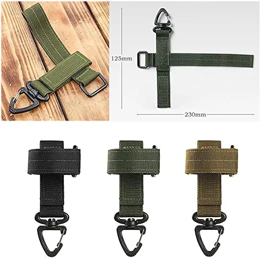 

Adjustable Tactical Glove Hanging Buckle Climbing Rope Storage holder for outdoor and camping, Black