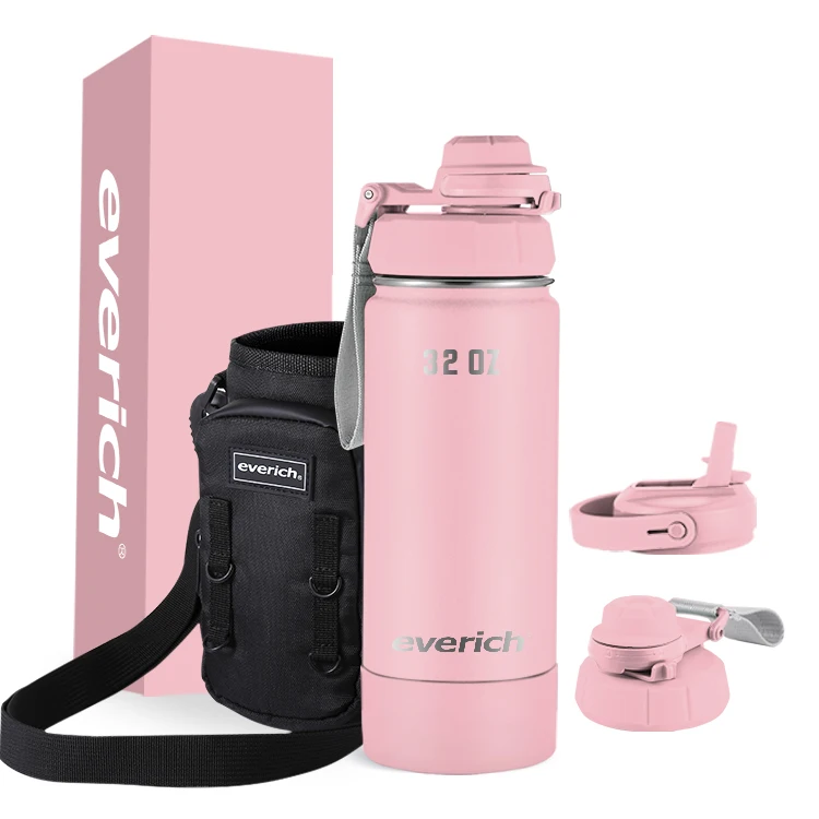 

Everich Custom Logo Double Wall Insulated Wide Mouth Water Bottle 32oz 40oz Stainless Steel Water Bottle with few Lids